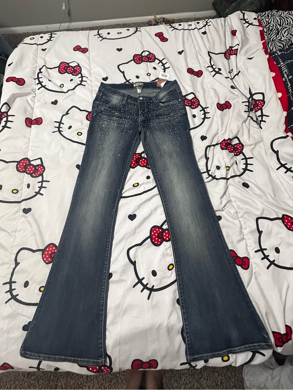 Mudd Dark Blue Flared Jeans with Subtle Distressing